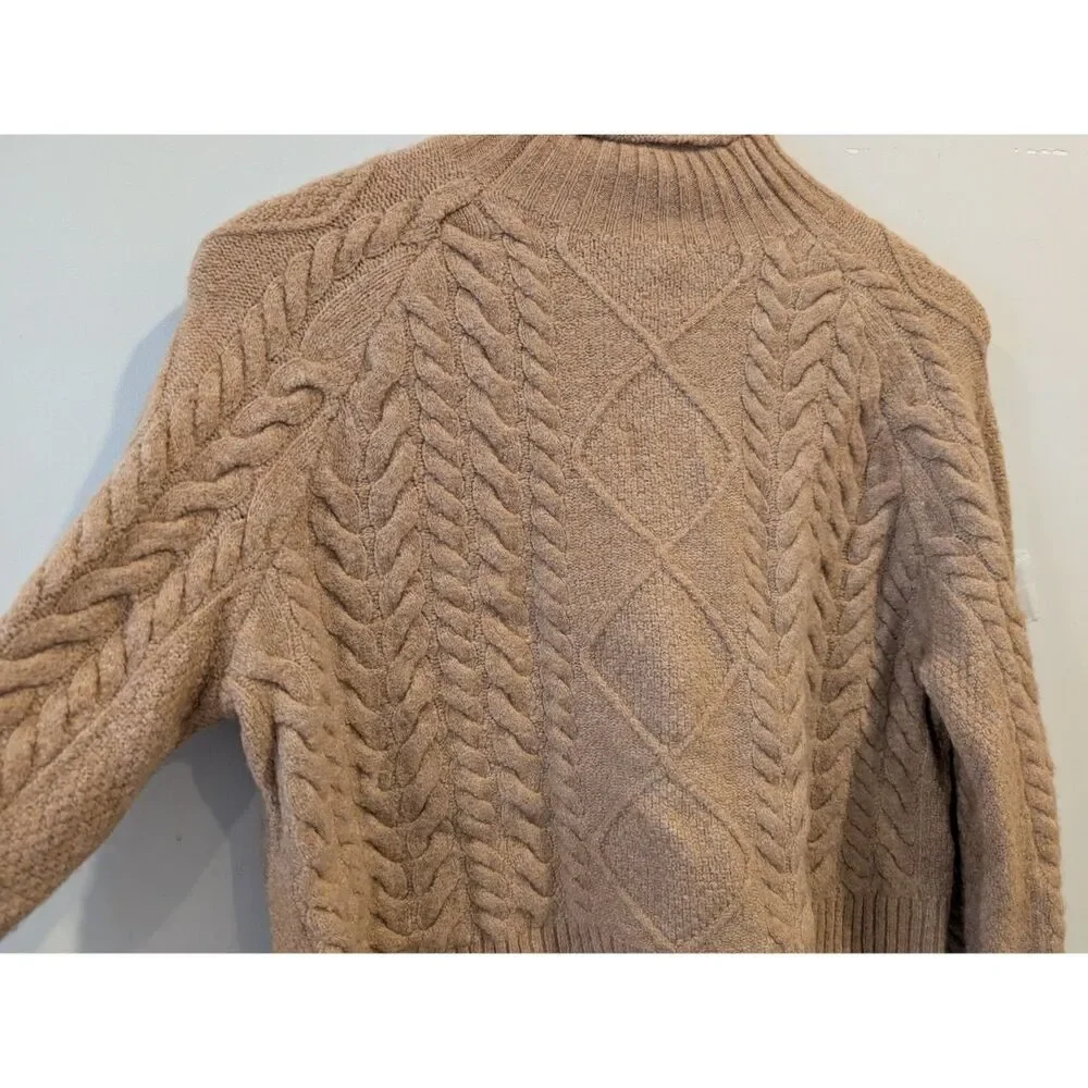 J CREW Tan Camel Rollneck Cable Knit Sweater XXS Preppy Classic